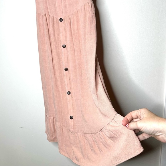 Women’s Monteau Los Angeles Ruffled Sleeve Button Dress Linen Blend Blush Size M - Picture 4 of 10